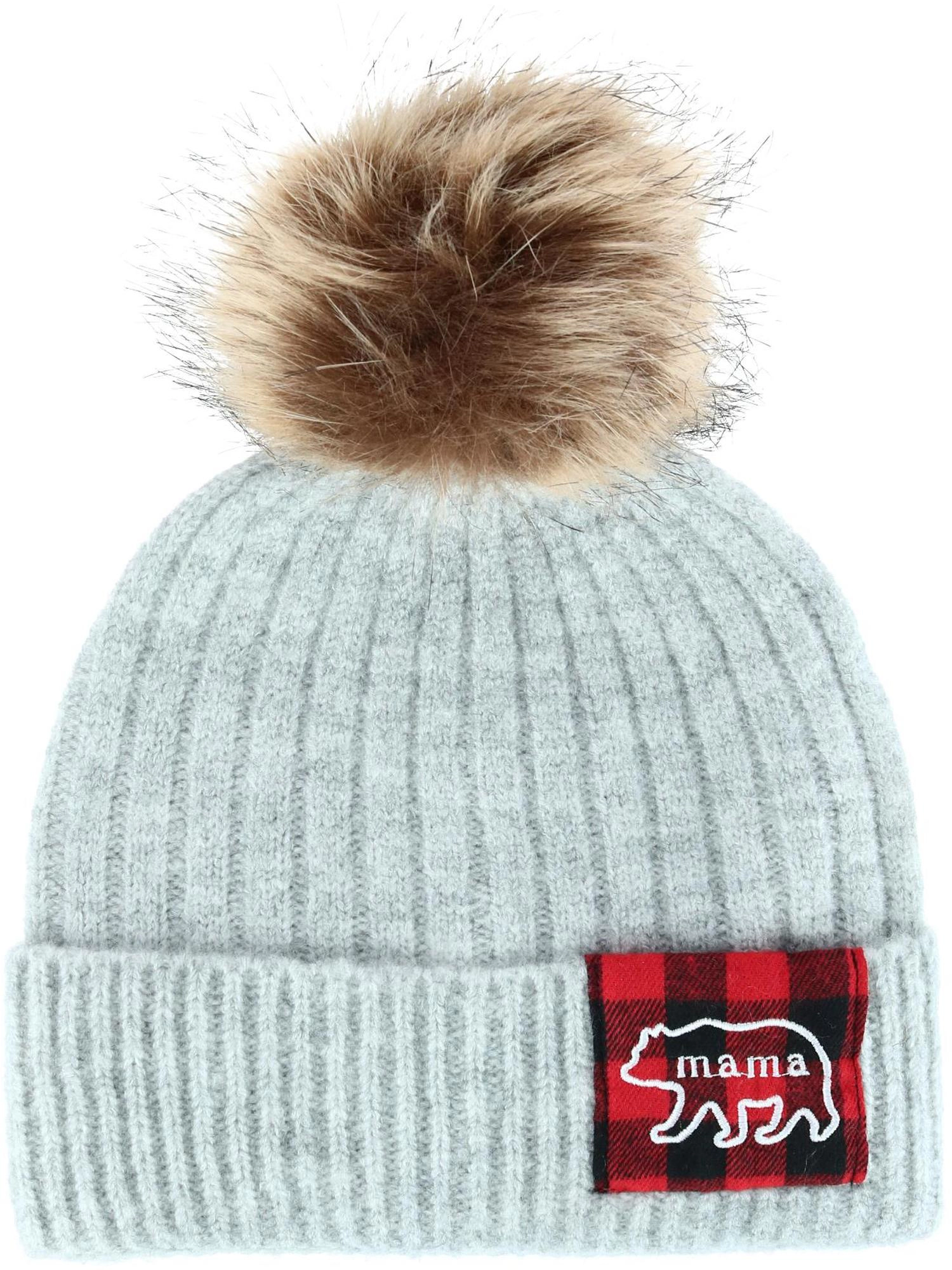 David & Young Women's Mama Bear Beanie Hat with Plaid Patch and Pom