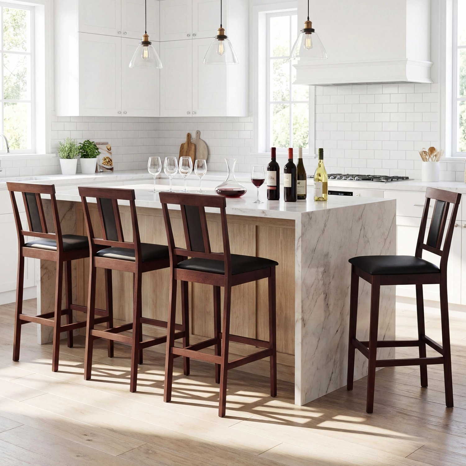 LJG Set of 4 Upholstered Barstool 29.5 Inch Bar Height with Solid Rubber Wood Frame