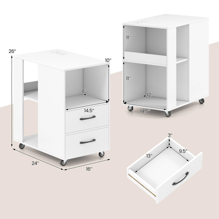 Hivvago End Table With Built-In Charging Station Sofa Side Bedside On Wheels
