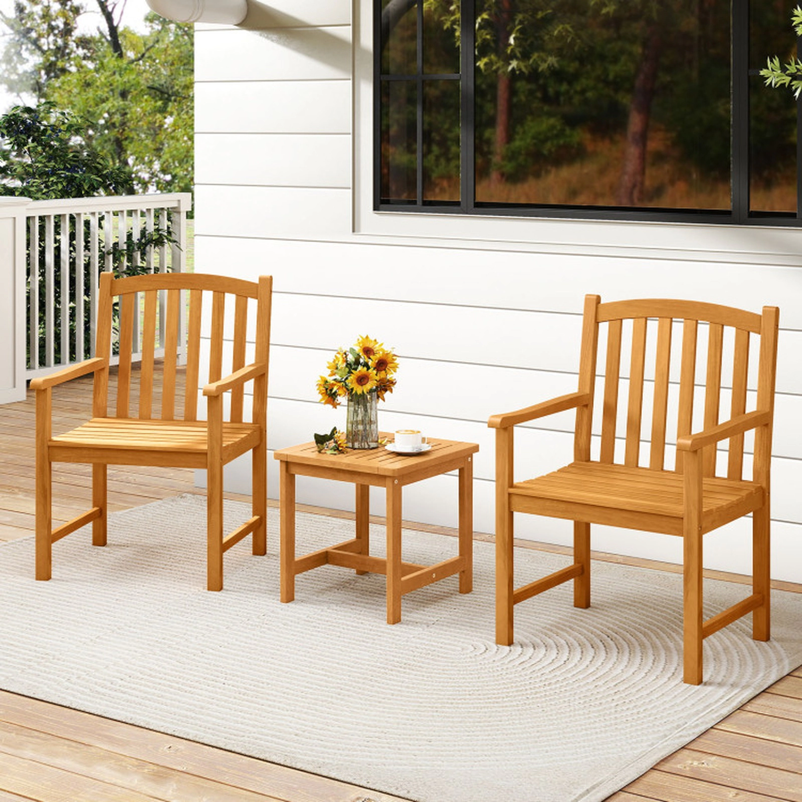 SUGIFT Solid Acacia Wood Dining Chairs Set of 2 with Slatted Seat and Inclined Backrest 400-lb Capacity Natural
