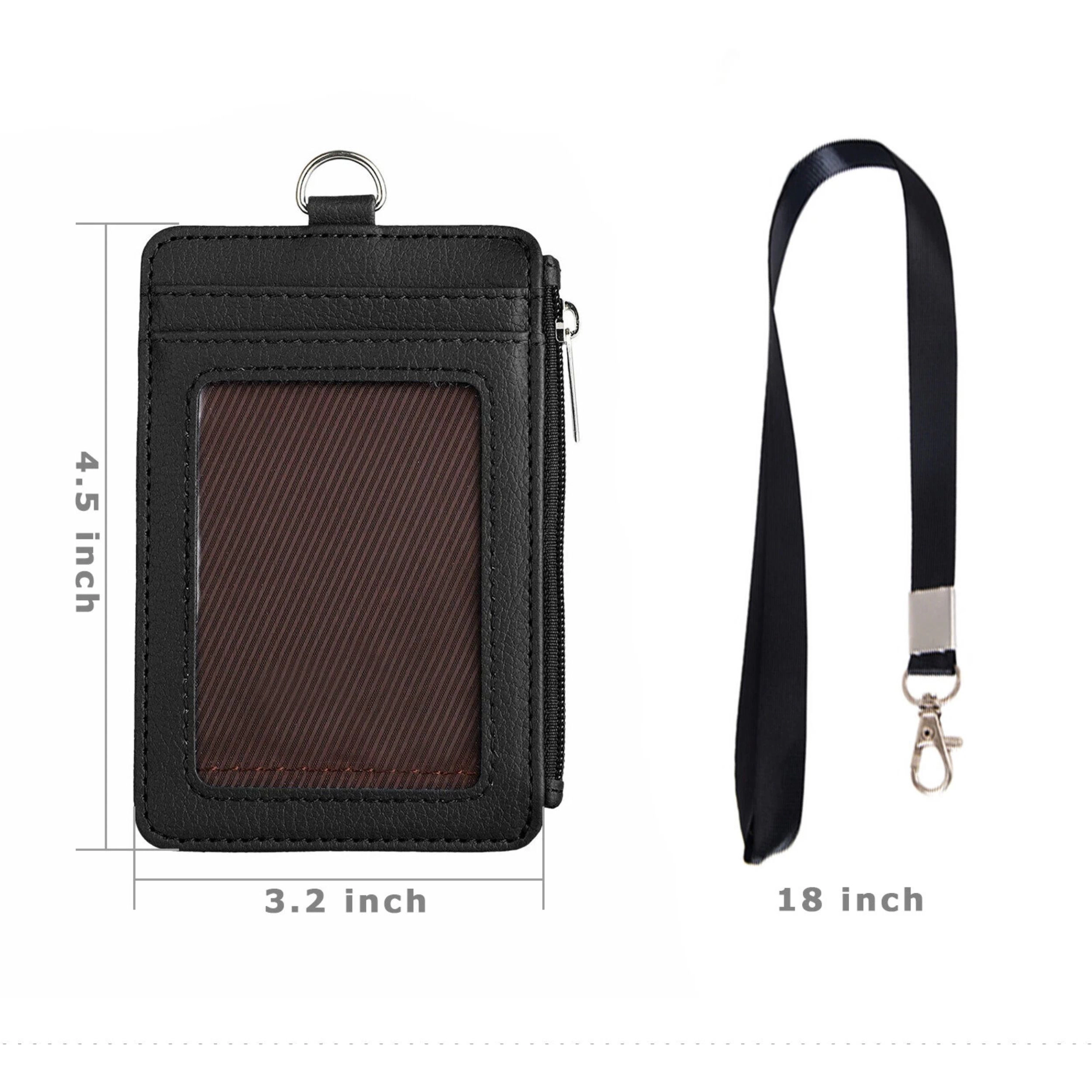 Home Collection PU Leather Vertical ID Badge Holder with Lanyard & Zipper Pocket