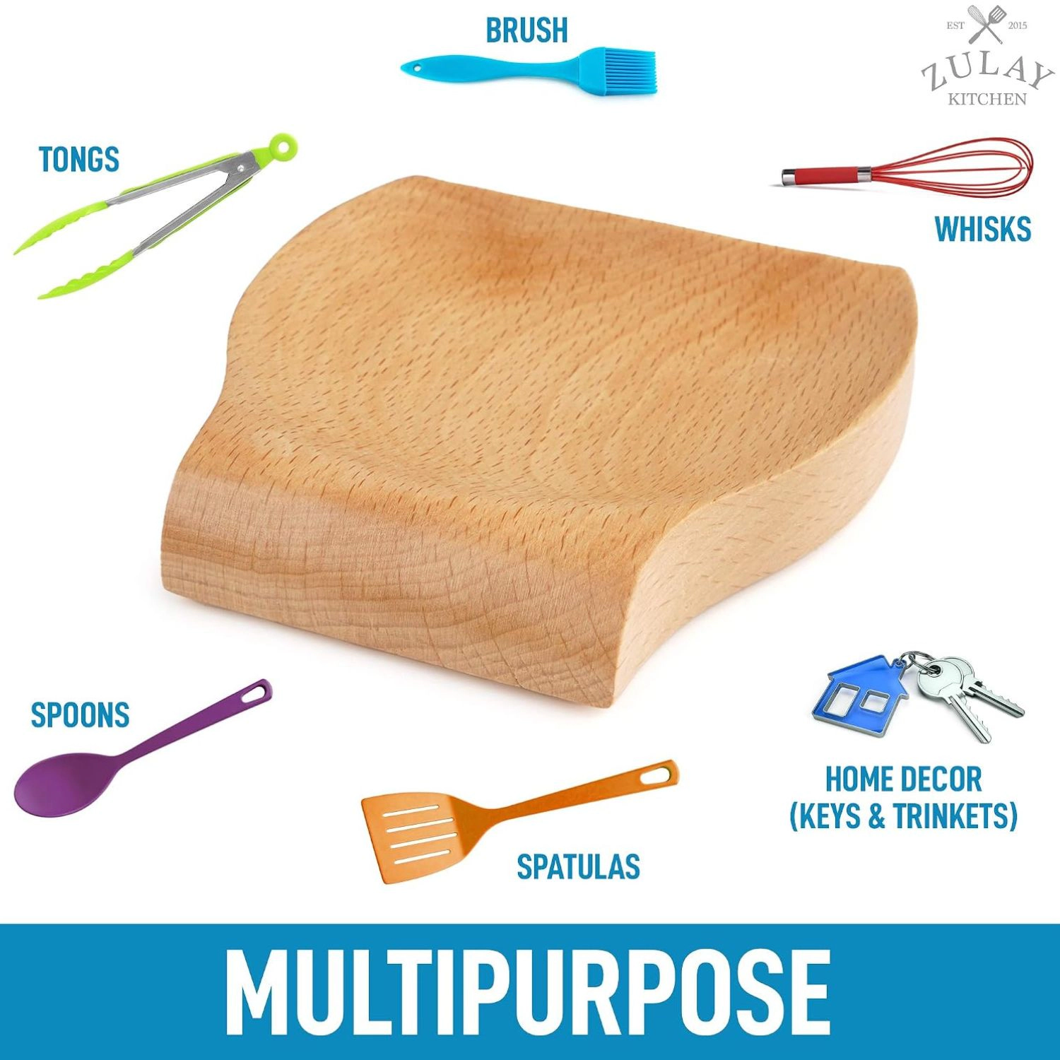 Zulay Kitchen Wooden Spoon Rest for Stove Top Compact 4.5 Inch Artisanal Non-Slip Spatula Holder for Stovetop
