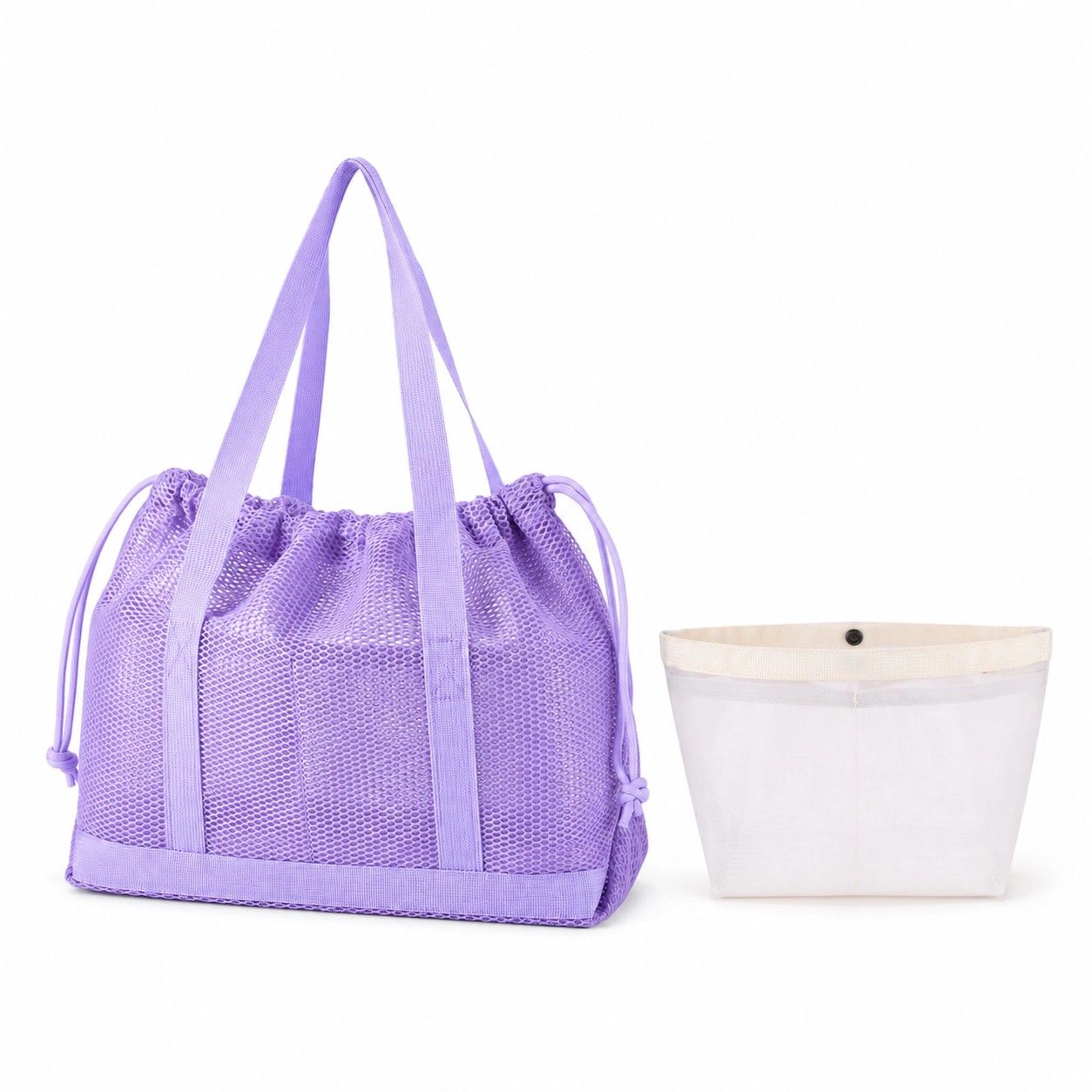 Alilang Women's Mesh Drawstring Tote Bag with Carry Handles and Organizer Pouch, Mint Green