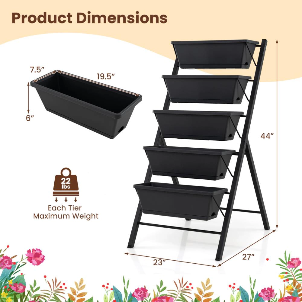 Hivvago 5-Tier Vertical Raised Garden Bed with Drainage Holes for Patio