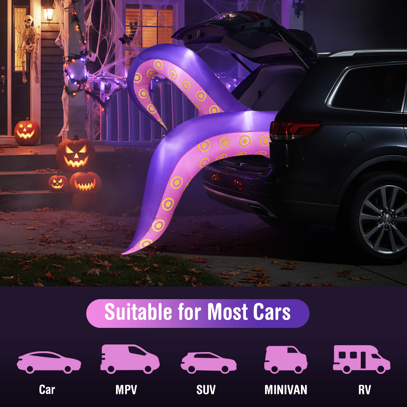 Glintex 6.5-Ft Inflatable Halloween Tentacles with Suction Cups for Cars
