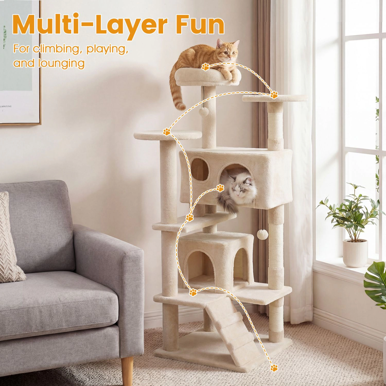 SlickBlue Tall Cat Tower with 2 Condos, Scratching Posts and Ladder