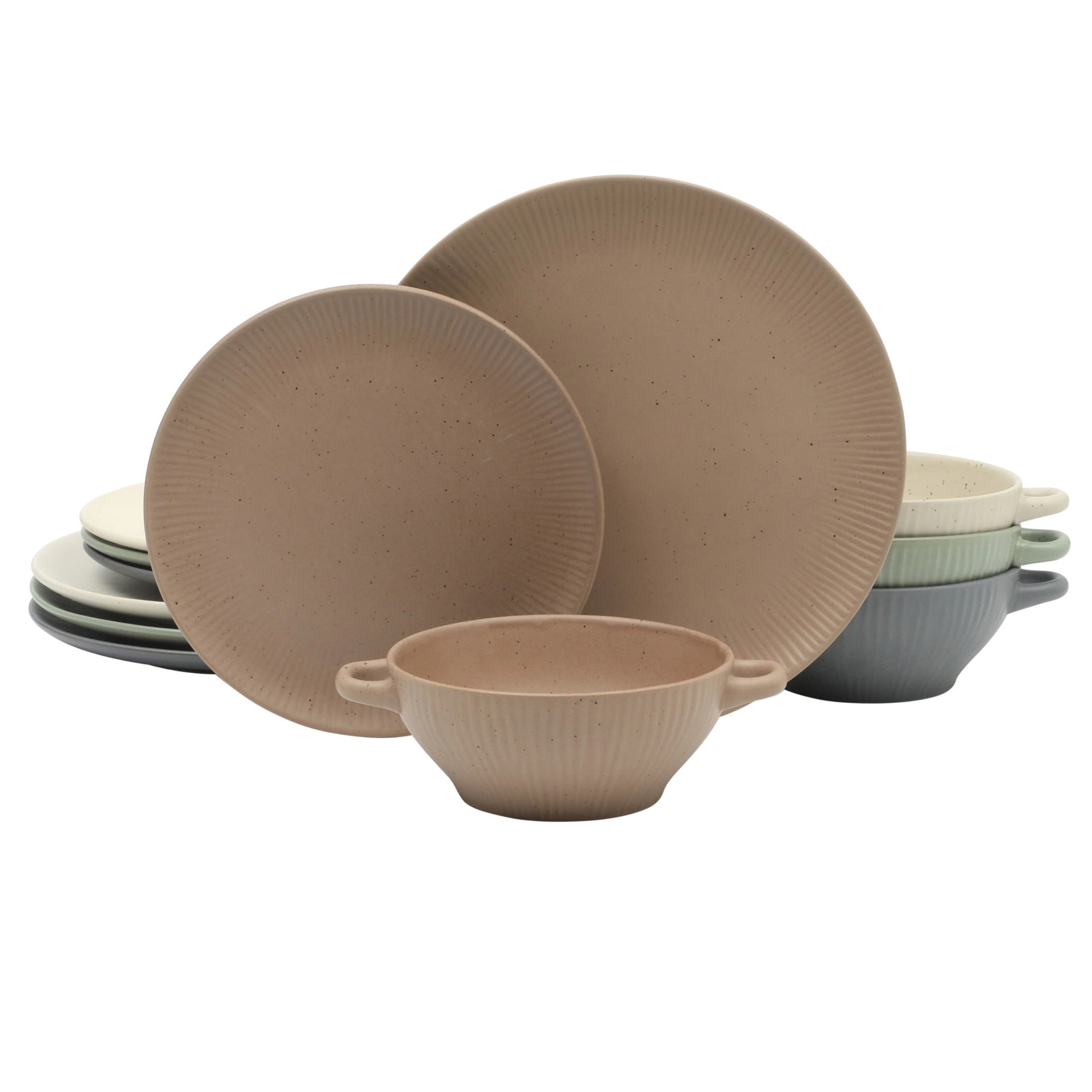 Gibson Elite Clover Hill 12 Piece Embossed Stoneware Dinnerware Set in Assorted Colors