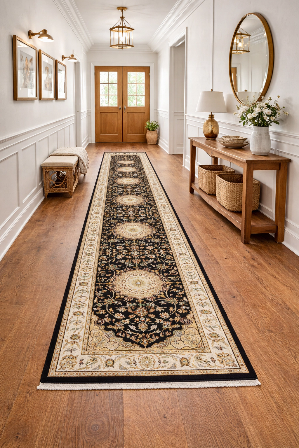 Magic Rugs 2'9 x 11'11 Hand Knotted Navy & Cream Indo-Nain Wool Runner Rug