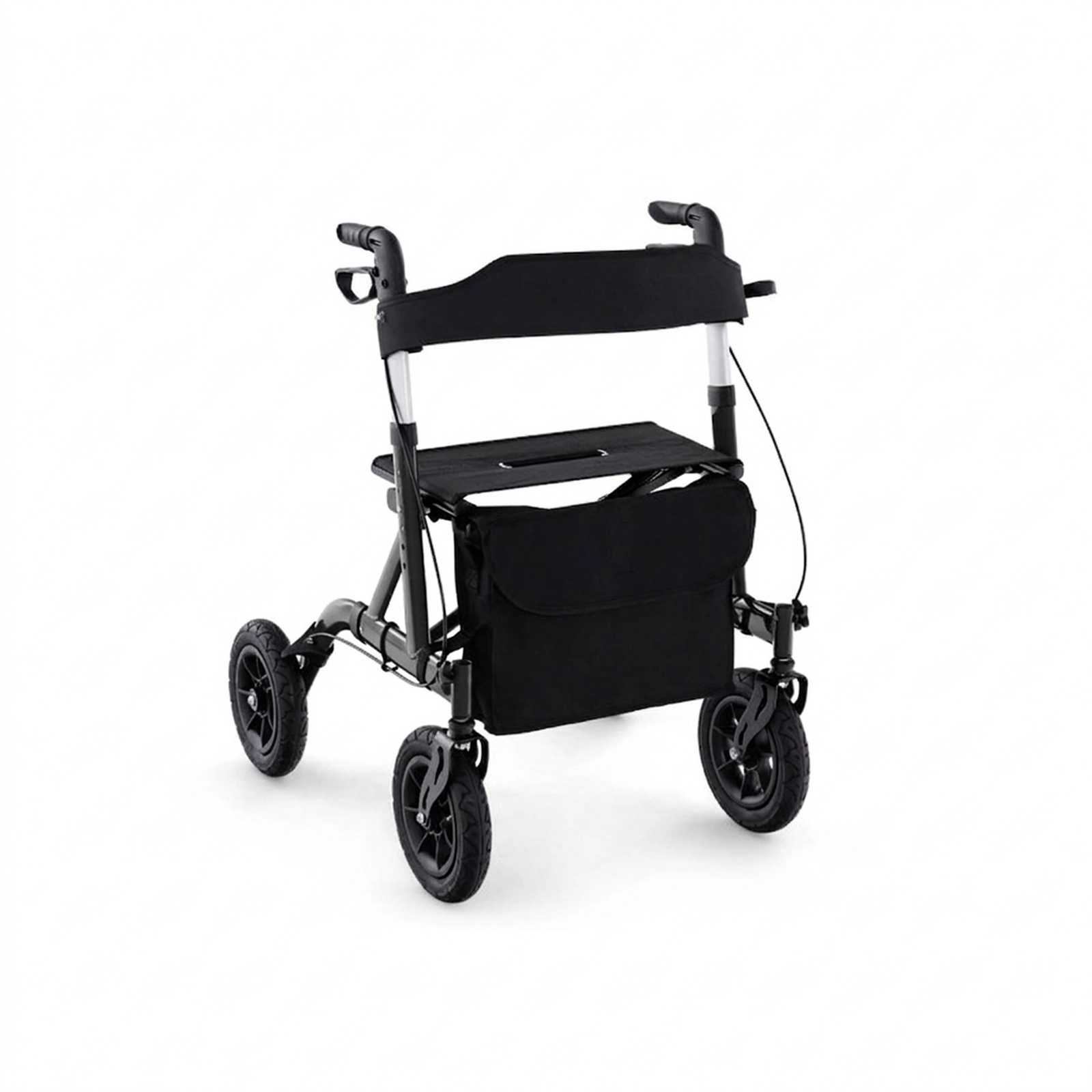 SUGIFT Black Folding Rollator Walker with 9.5-in Pneumatic Wheels 30-in W 25-in D 350-lb Seat Capacity