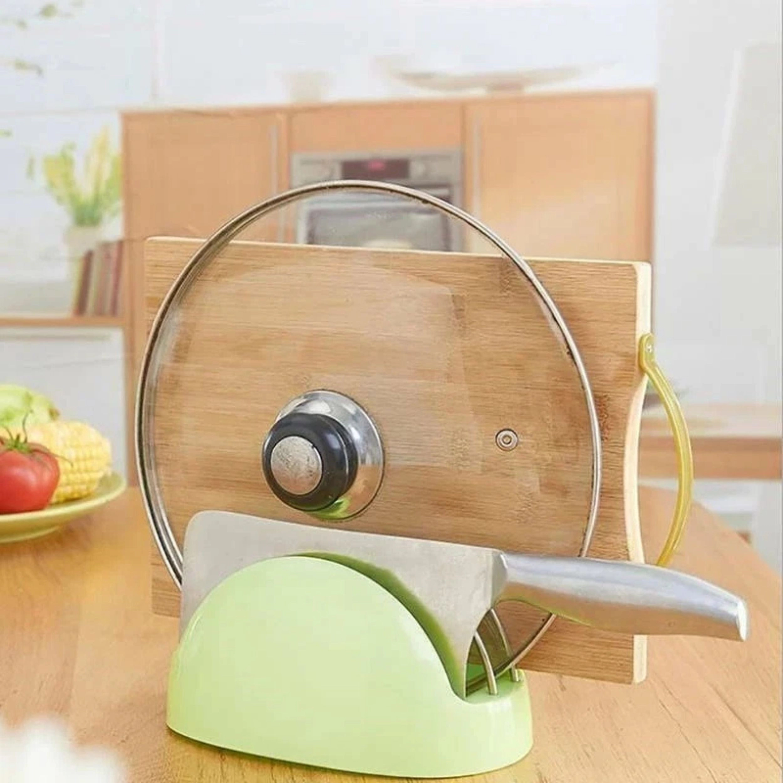 Home Collection Green Pot Lid & Knife Holder Rack Cutting Board Kitchen Organizer