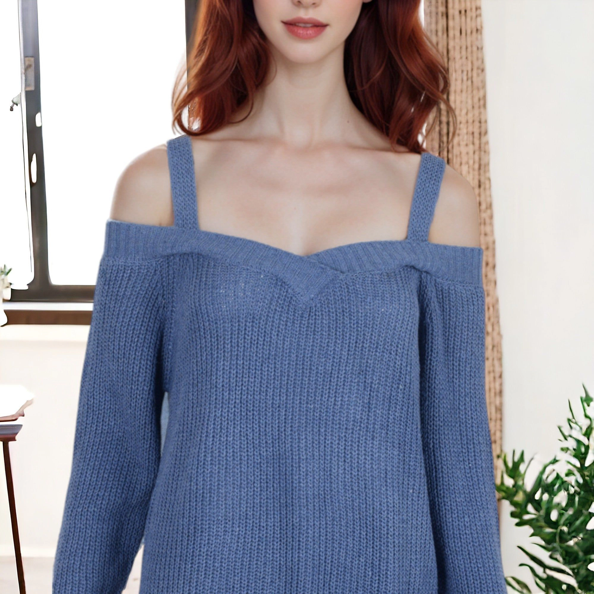 Anna-Kaci Women's Cold Shoulder Knit Pullover Sweater