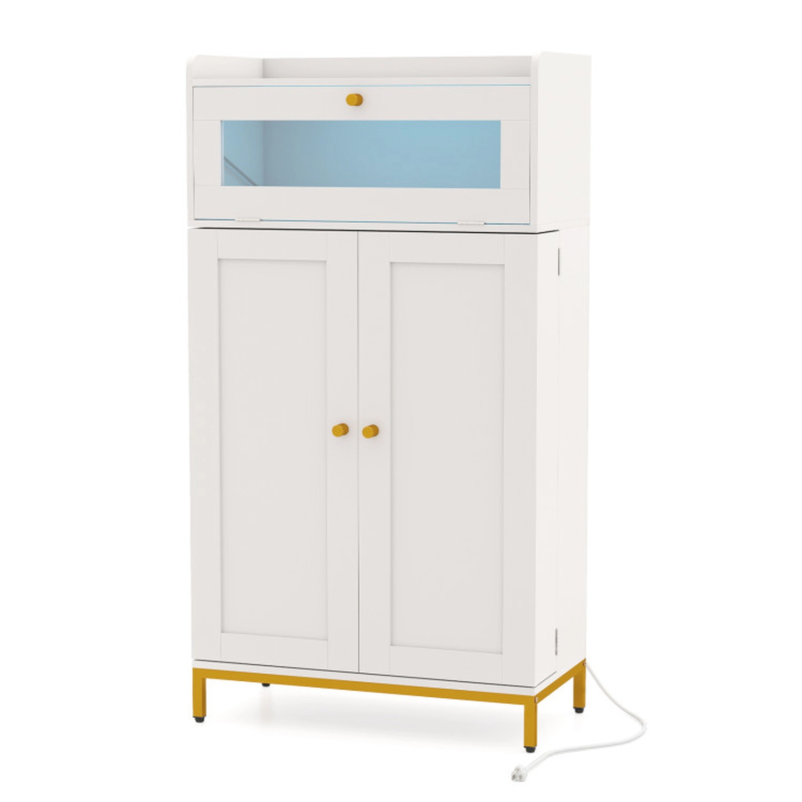 SUGIFT 43.5-in LED Charging Station Acrylic Flip Door Kitchen Pantry Cabinet 23.5-in x 12-in 70-lb Capacity White