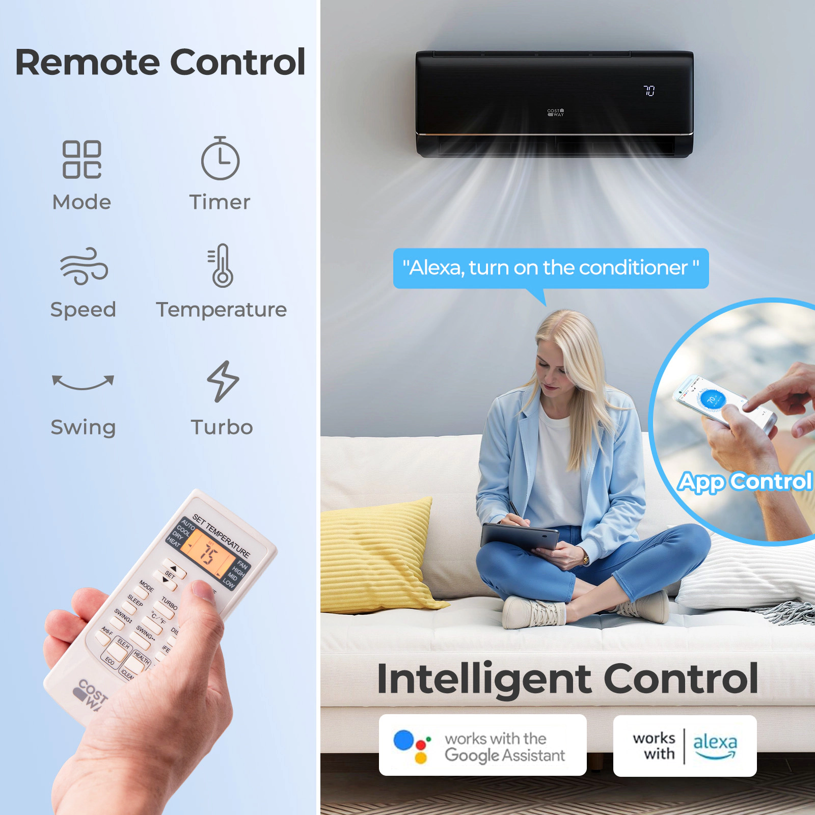 LJG GreyVolt Series 12000 BTU 22 SEER2 115V WiFi Enabled Mini Split AC Compatible with Alexa Gray