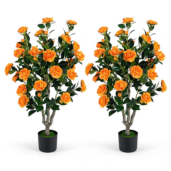 SUGIFT Set of 2 39.5-in Artificial Camellia Trees with Silk Blossoms ...