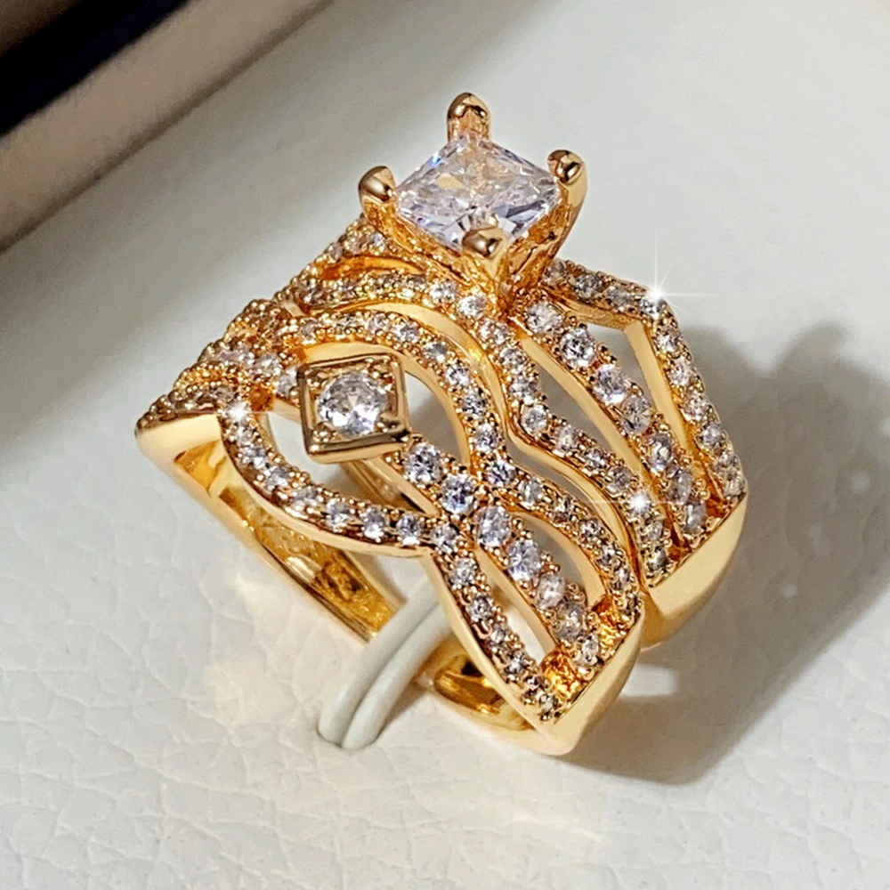2-Piece Cubic Zirconia Ring Set for Women Luxury Wedding Accessories Jewelry