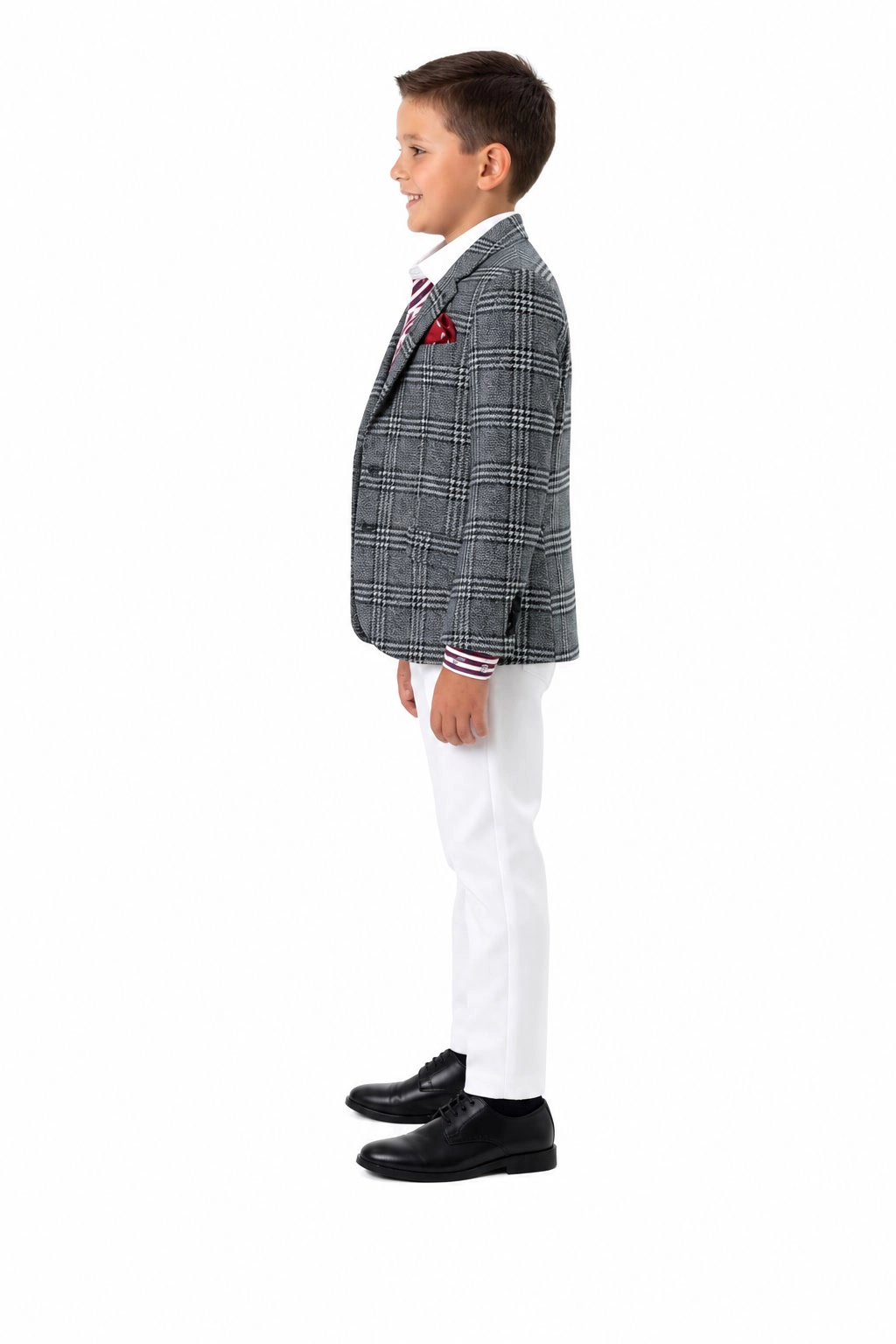 Elie Balleh Boys Slim Fit Windowpane Blazer