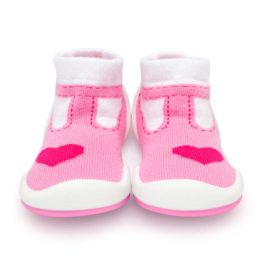 Komuello Toddler Girl First Walk Sock Shoes T-Strap Heart