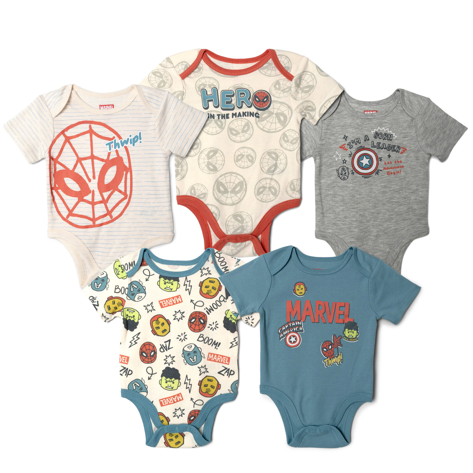 Marvel Comics Baby 5-Pack One Piece Bodysuits