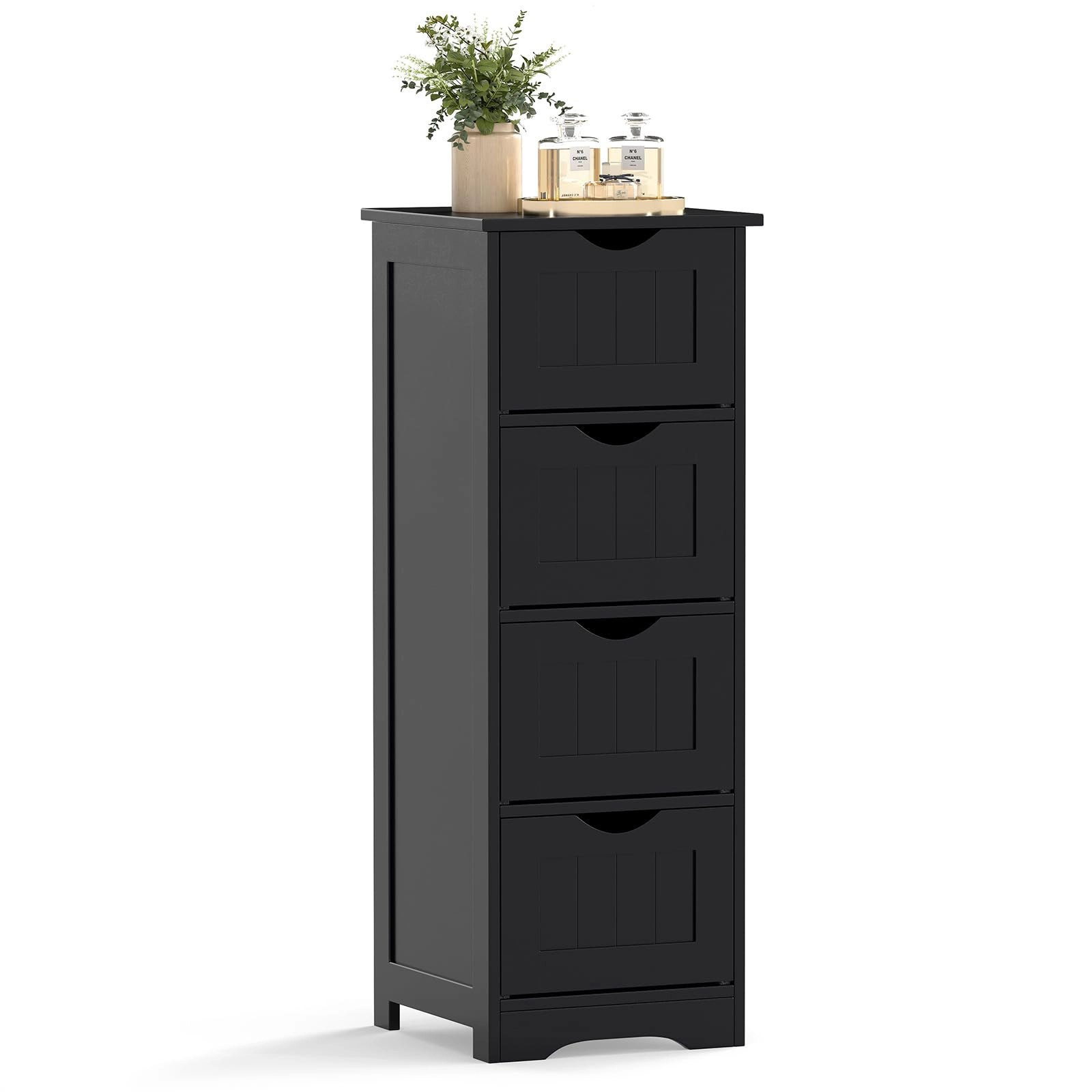 Glintex 4-Drawer Narrow Floor Cabinet with Arched Base and Cut-Out Handles