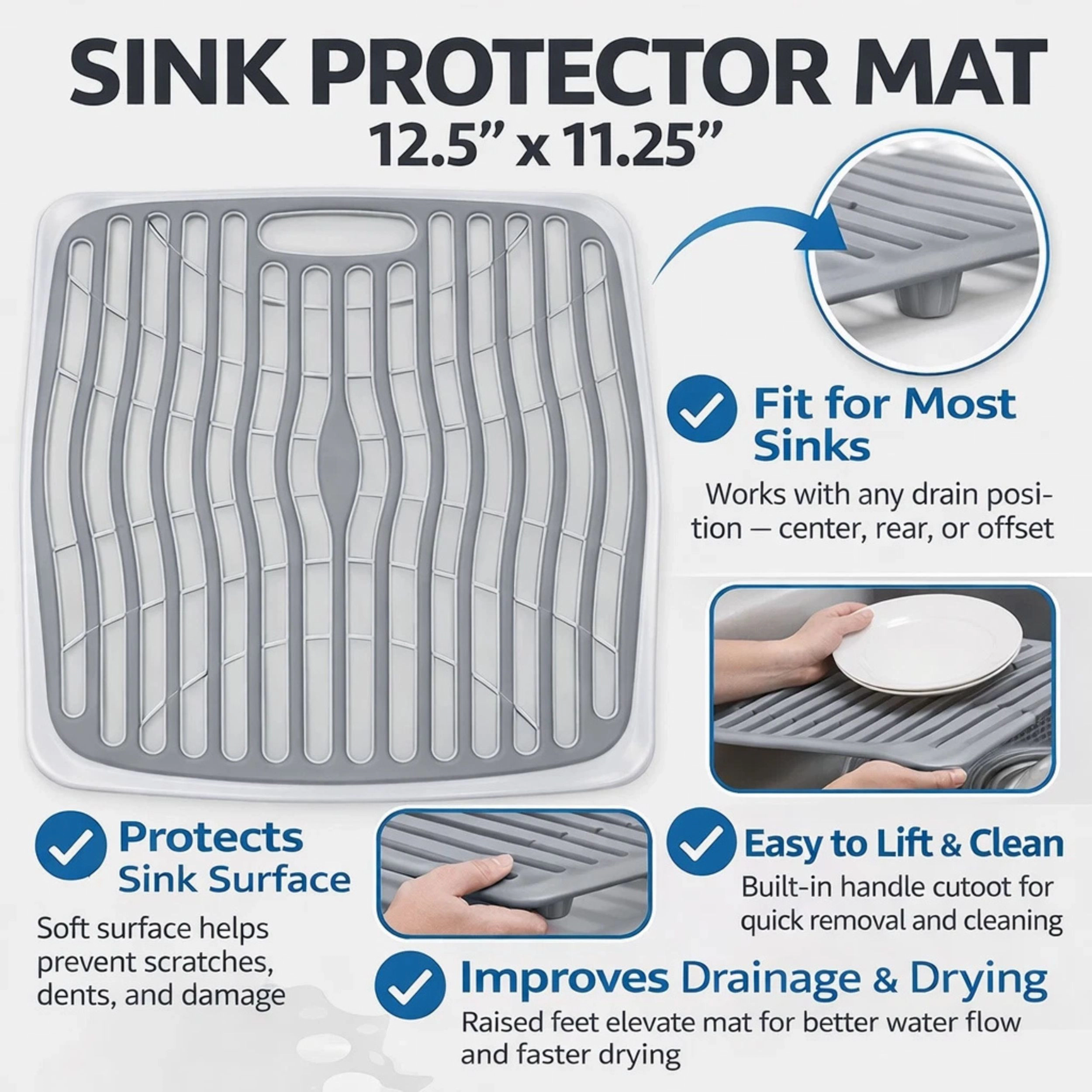 Home Collection Pack of 2 Gray Kitchen Sink Protector Mats