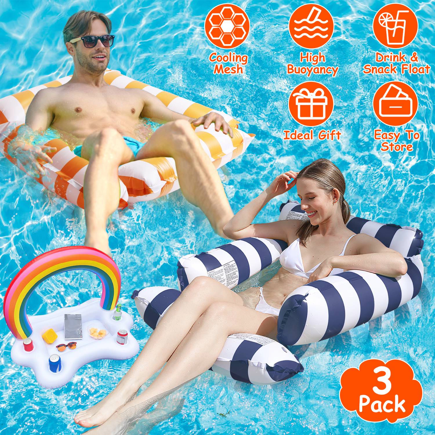 GBruno 3-Piece Inflatable Pool Float Set With Hammocks