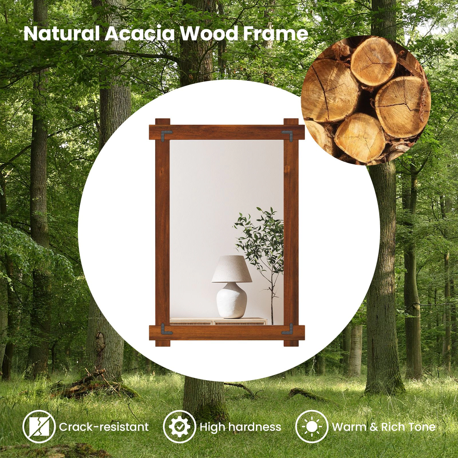 SlickBlue 30 x 20 Inch Rustic Wood Wall Mirror Rectangle Mirror for Bedroom Living Room
