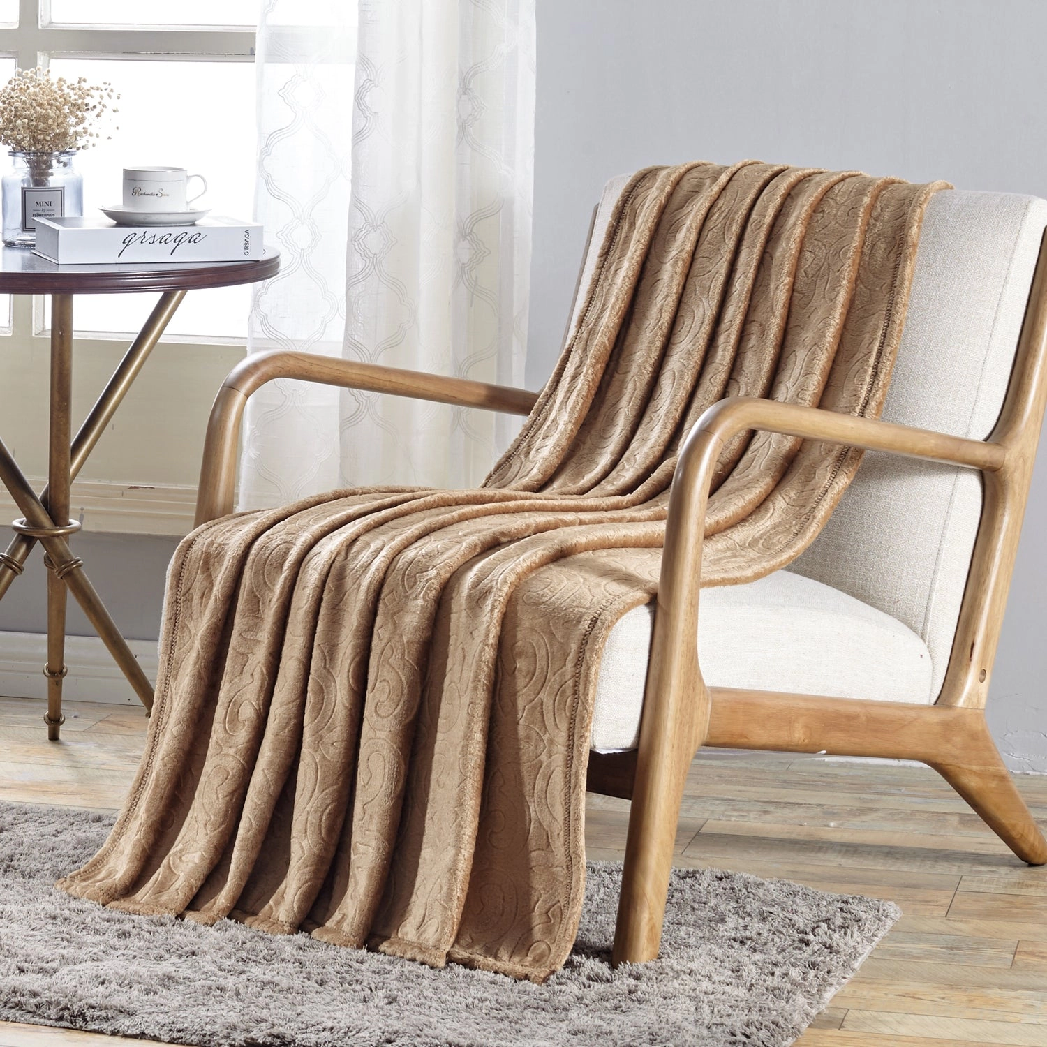 Plazatex Dama Embossed Decorative Super Soft Throw Blanket for Sleep/Decor 2 Pack 50" x 60" Taupe