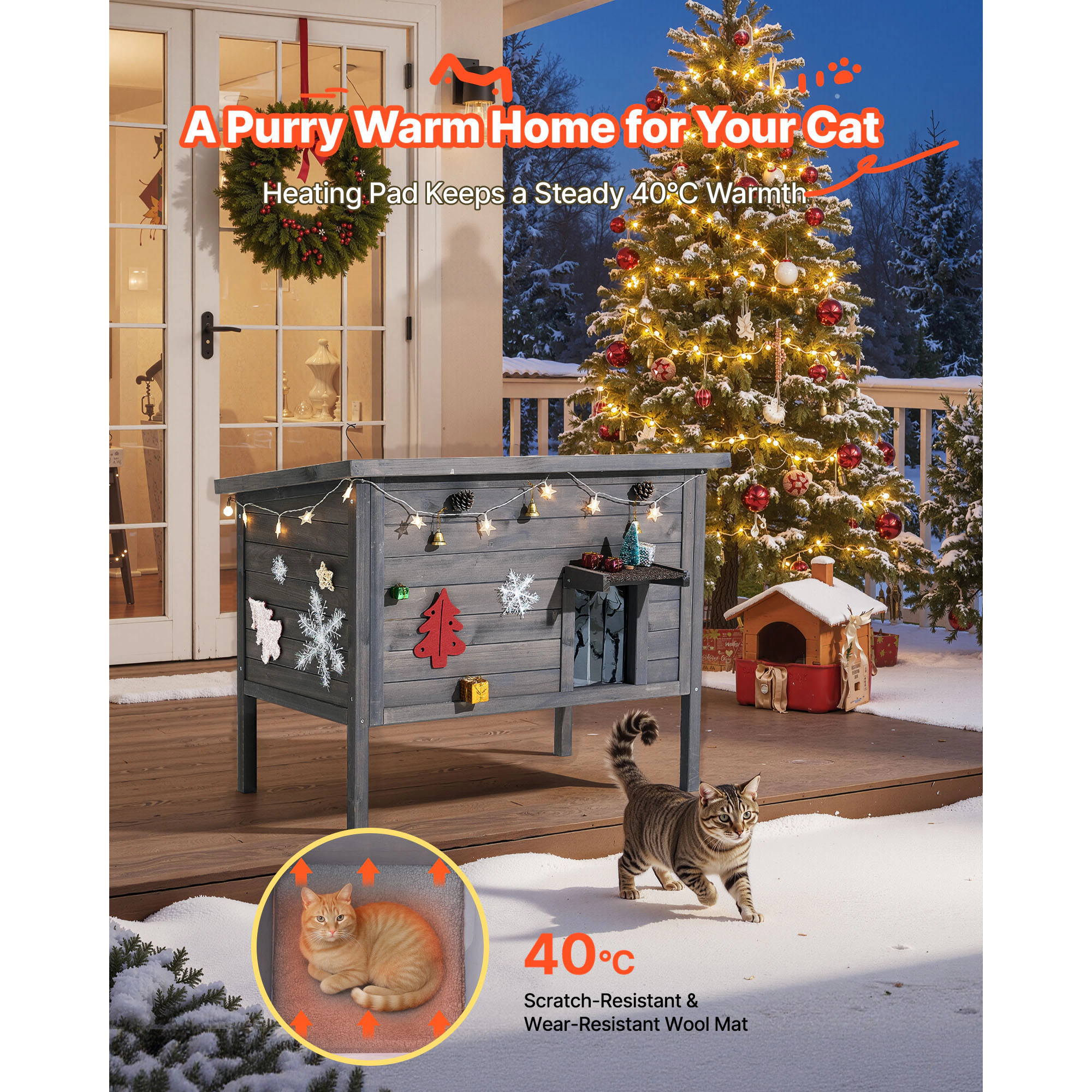 HONGGE Outdoor Wooden Cat House Shelter for Feral Cats Winter with Waterproof Roof