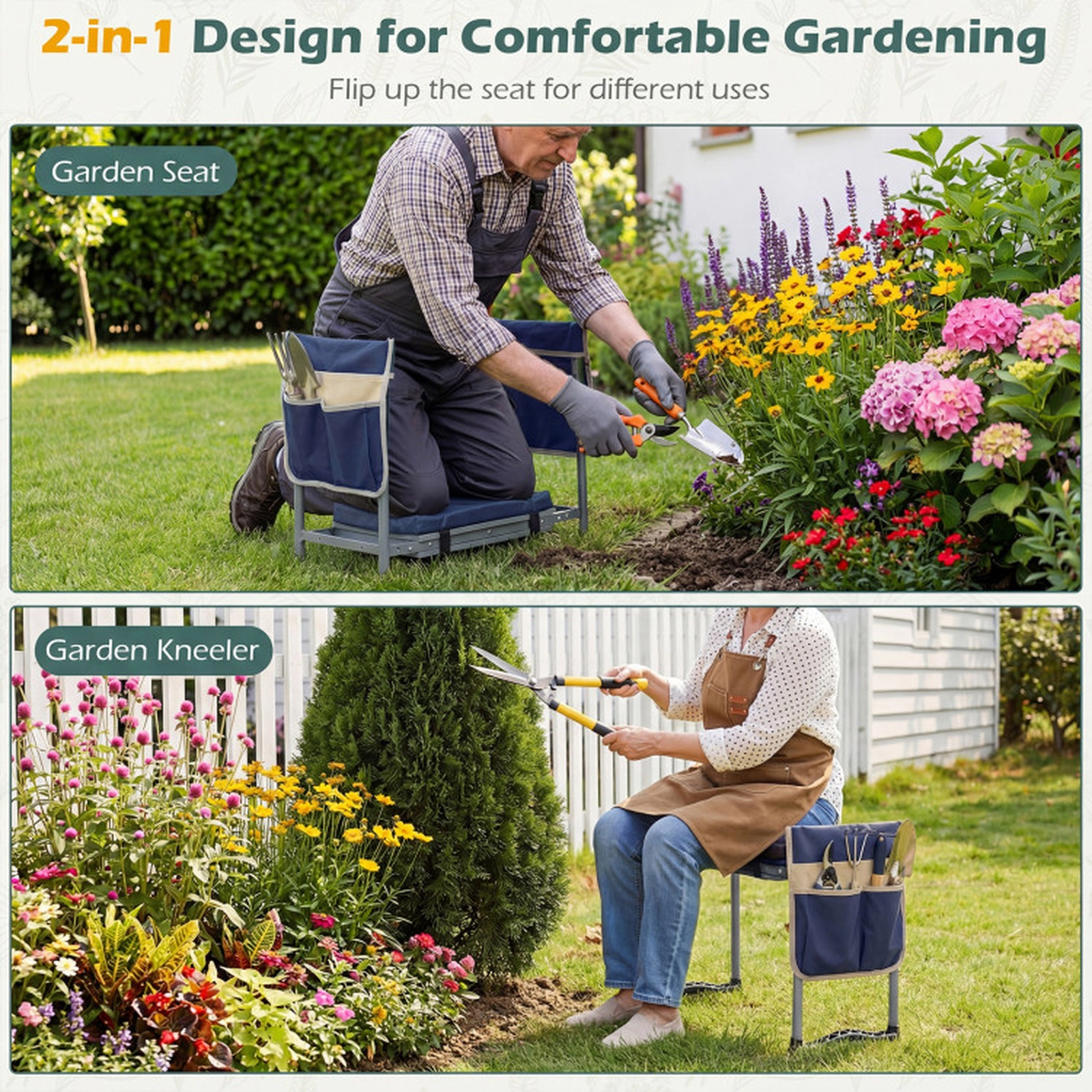 SUGIFT Folding Garden Kneeler and Seat, 350 lb Capacity, Navy