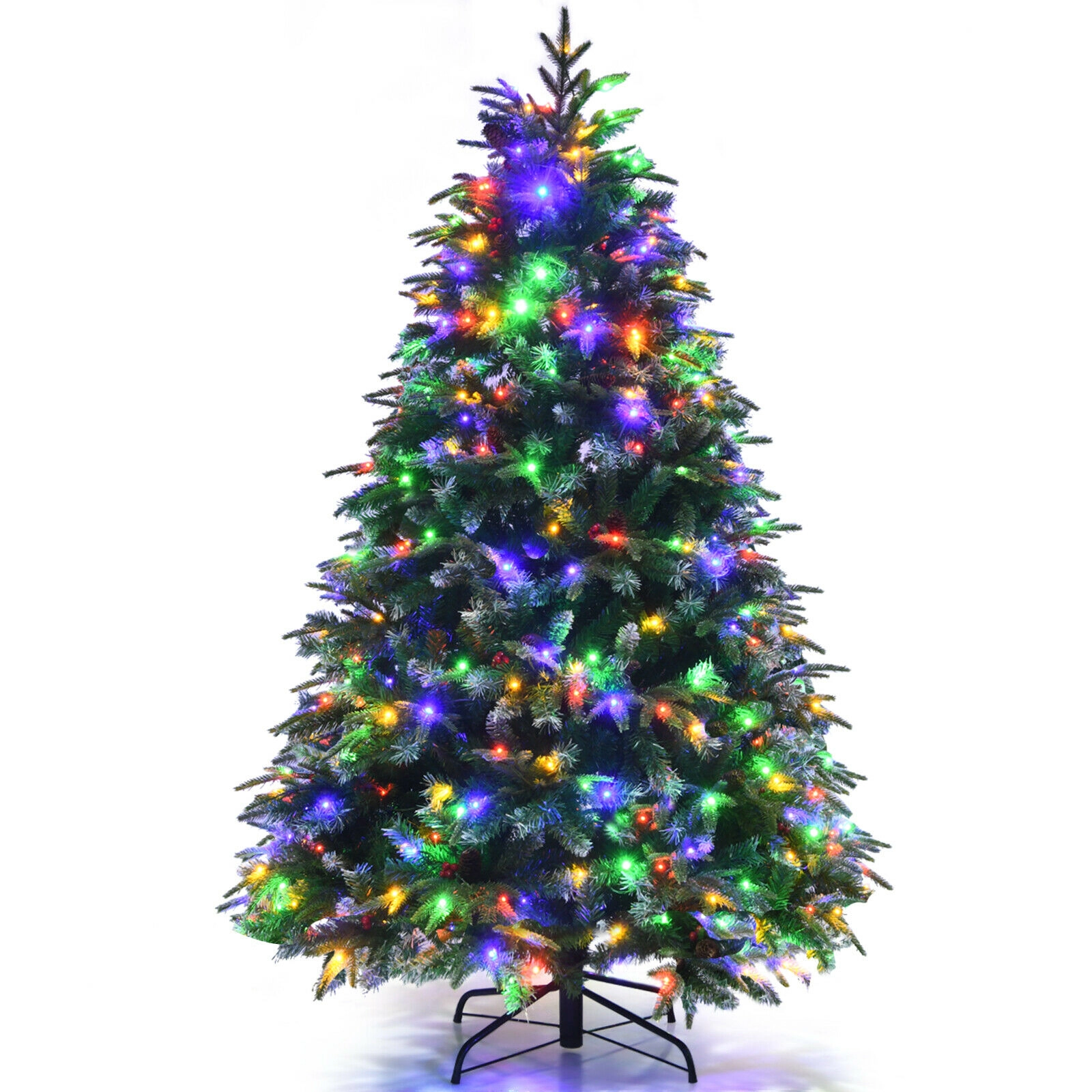 LJG Pre-Lit Snowy Christmas Hinged Tree with Flash Modes and Multi-Color Lights