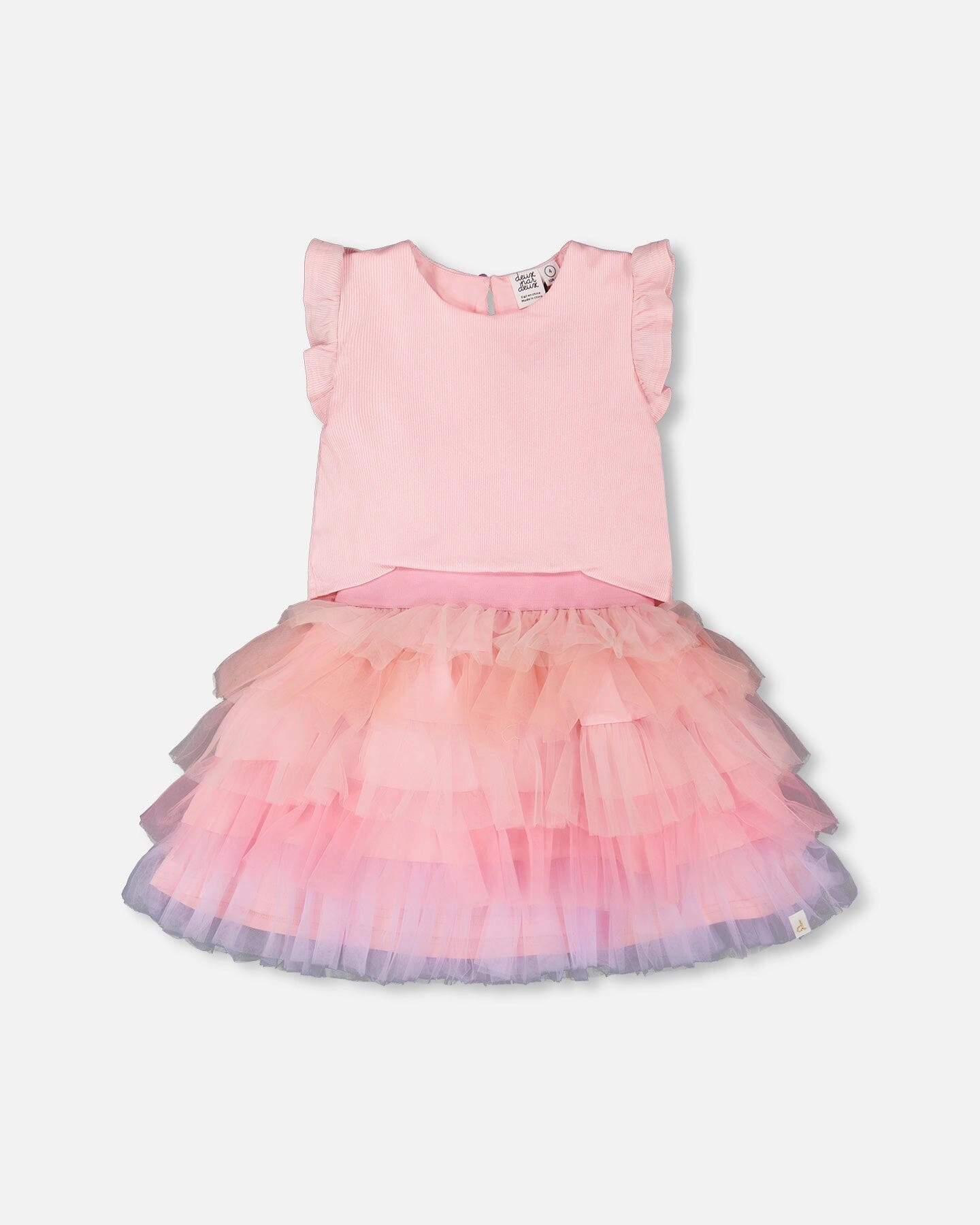 Deux par Girls Bi-Material Flutter Sleeve Dress