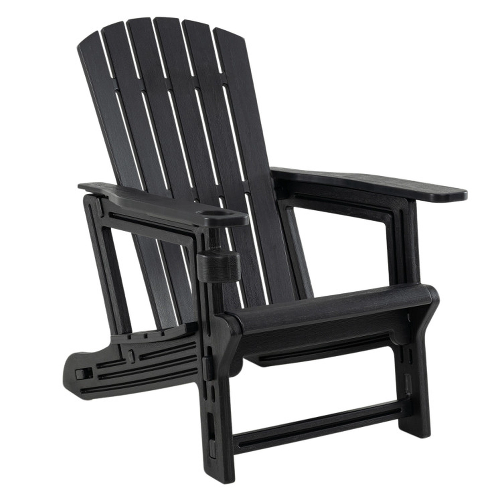 SUGIFT Weather-Resistant Adirondack Chair with Cup Holder 330-lb Capacity High Back Black