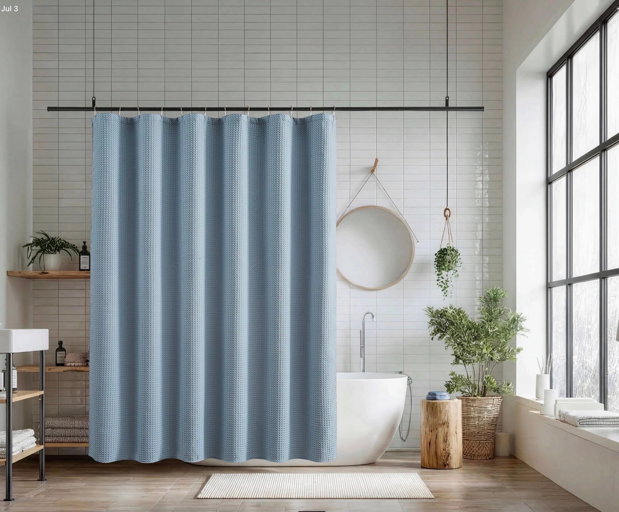 Kate Aurora Hotel Spa Collection Waffle Embossed Fabric Shower Curtain - 70 in. x 72