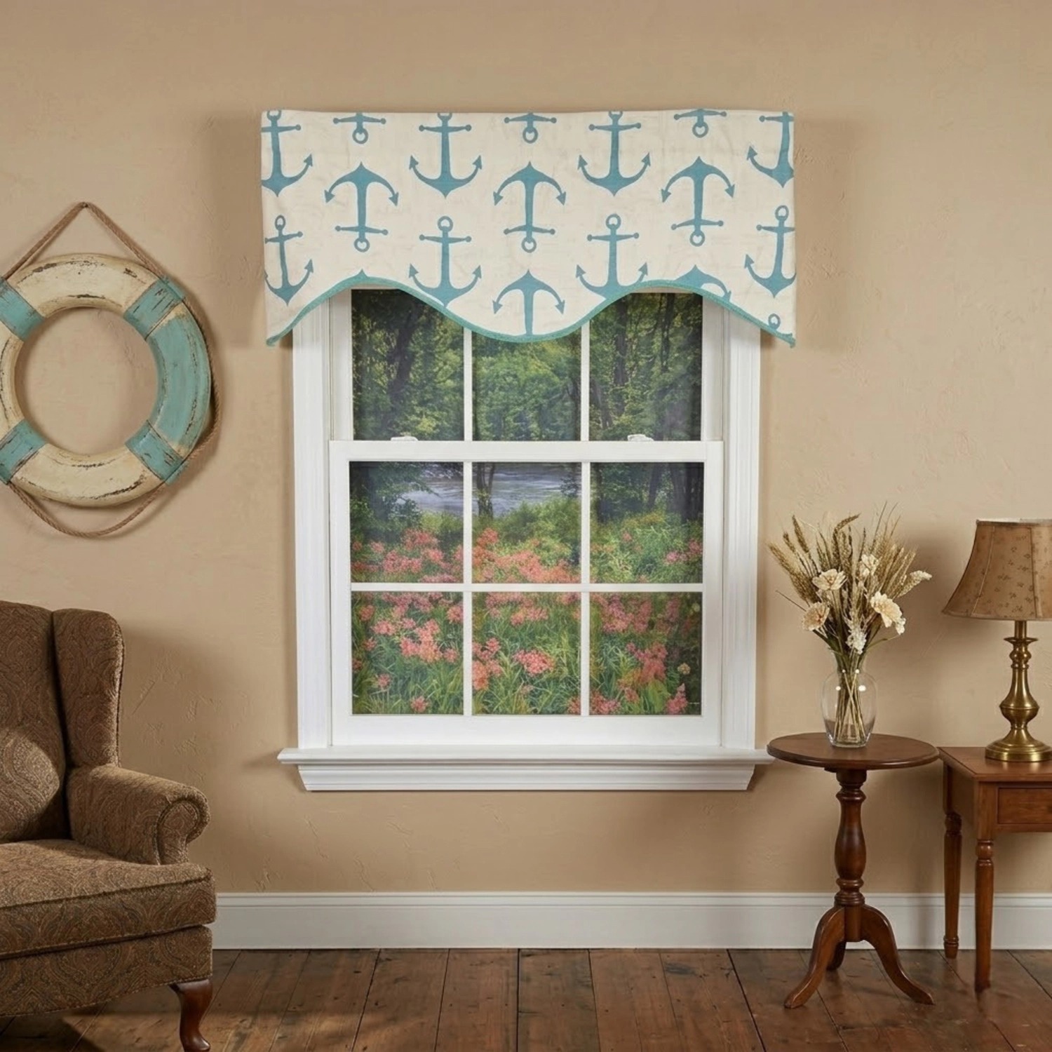 RLF Home Anchors Cornice Window Valance 100% Cotton Lined Rod Pocket 50" x 17" Green