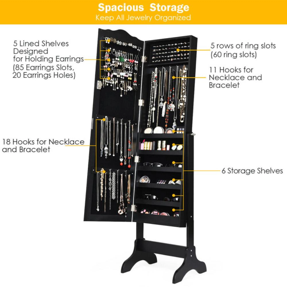Hivvago Mirrored Lockable Jewelry Cabinet Armoire Organizer Storage Box
