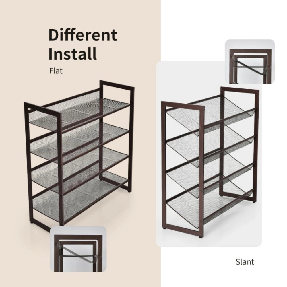 Hivvago 2/3/4 Tiers Flat and Slant Metal Shoe Rack for Entryway Hallway