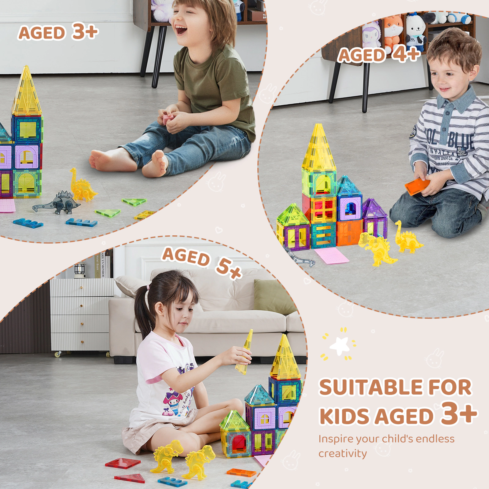 HONGGE Magnetic Tiles, Magnetic Building Blocks for Kids, Magnet Building Set