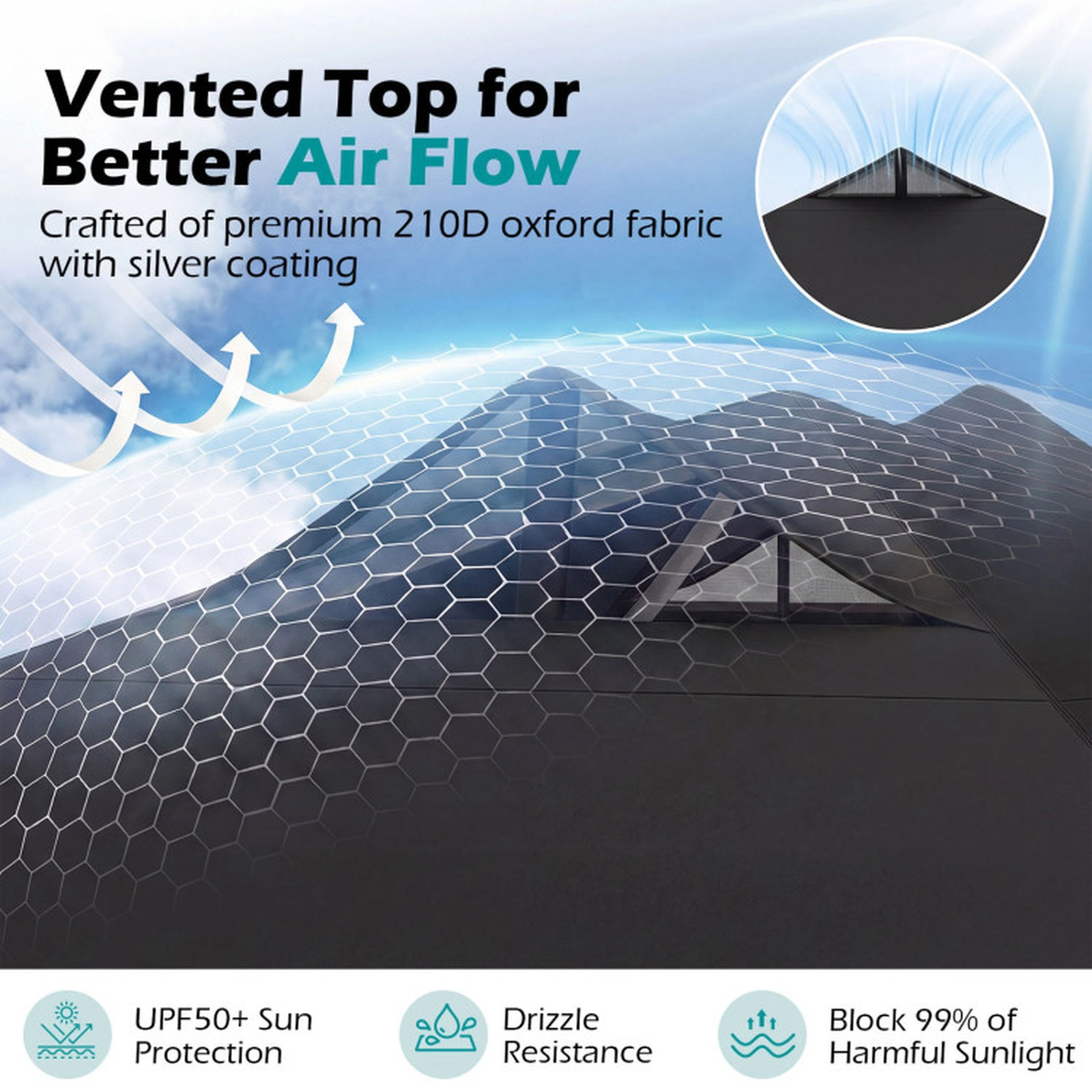 SUGIFT Black Commercial Pop Up Canopy Tent with Vented Top and 8 Ground Stakes 10-ft W 10-ft D 8.5-ft H