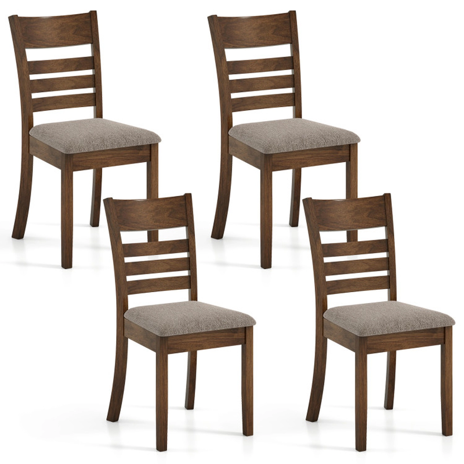 SUGIFT Set of 4 Rubber Wood Slatted Back Upholstered Dining Chairs 17-in x 20.5-in x 35.5-in 346-lb Capacity Brown