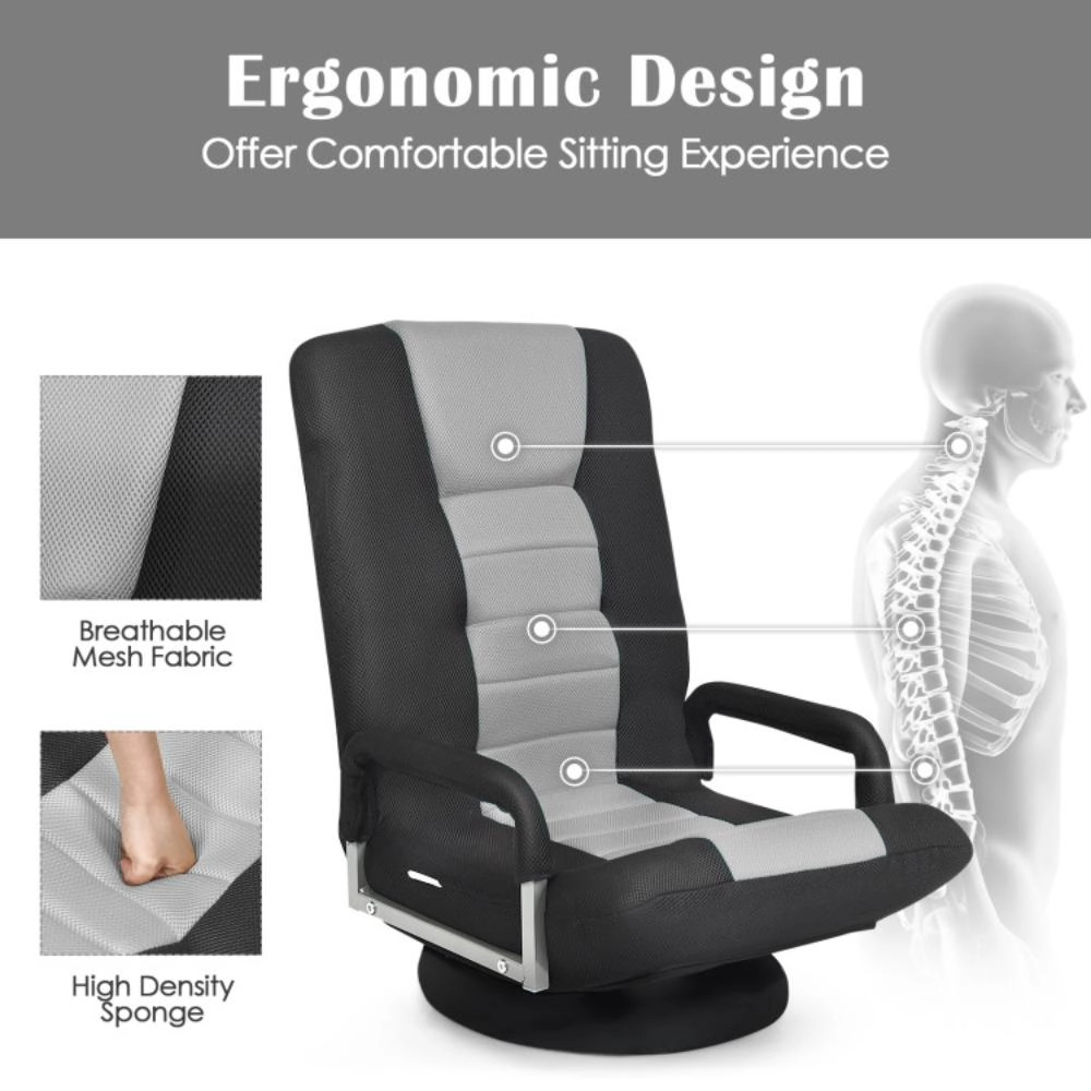 Hivvago 360-Degree Swivel Gaming Floor Chair With Foldable Adjustable Backrest