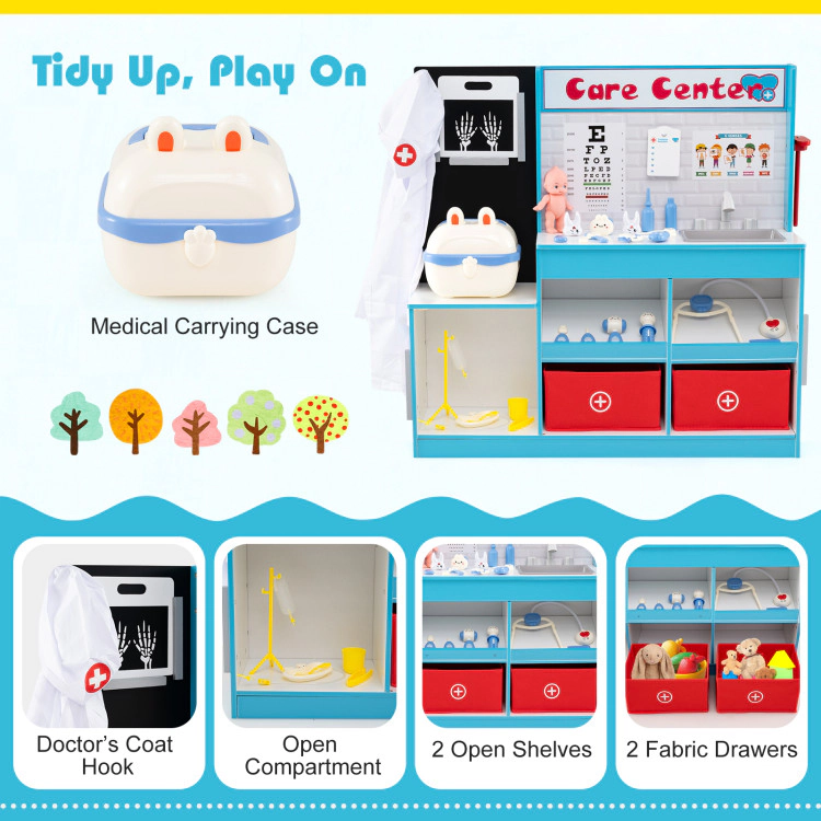 Hivvago Play Doctor's Office Wood Medical Center Toy Set with Examine Region