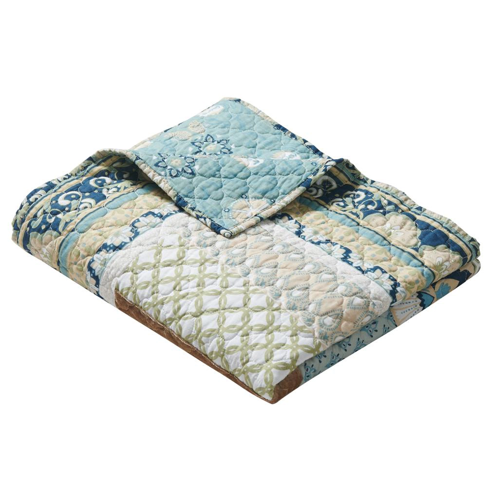 Greenland Home Fashions Thalia Stylized Florals and Geometric Prints Bohemian Comfort Throw Accessory 50"x60" Blue