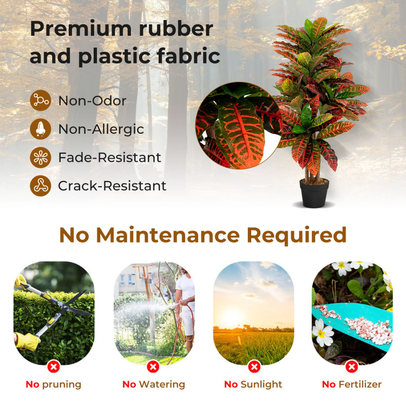 SUGIFT 40-in Tall Artificial Croton Palm Tree with 71 Colorful Variegated Leaves and Cement-Filled Pot