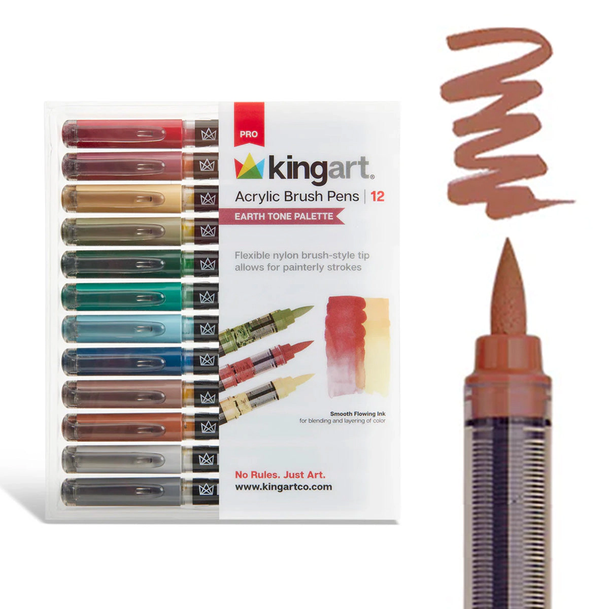 KINGART PRO Acrylic Brush Pens - 12 Earth Tone Colors