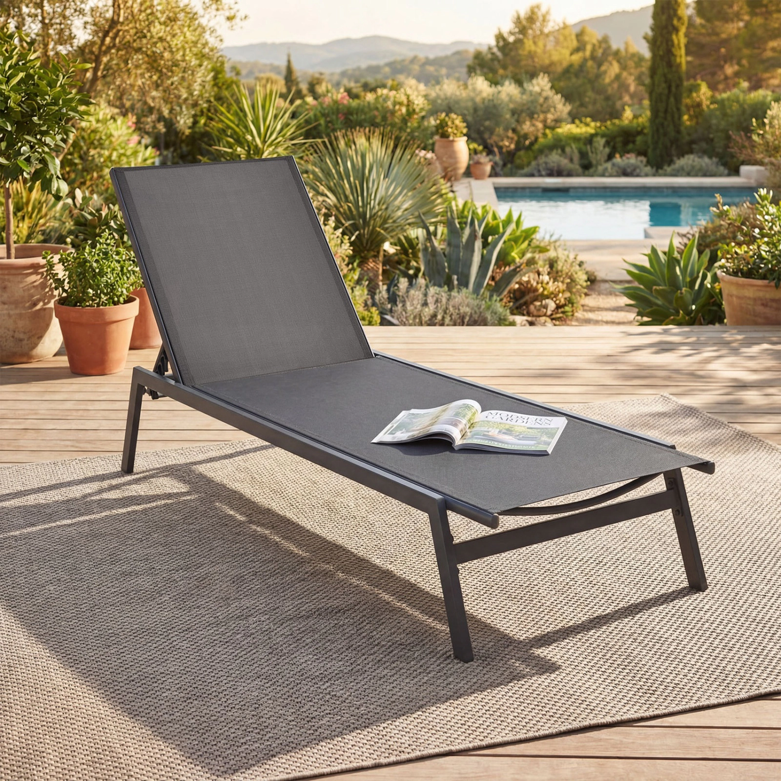 SUGIFT Outdoor Reclining Chaise Lounge Chair with 6-Position Adjustable Back 330-Lb Capacity Gray