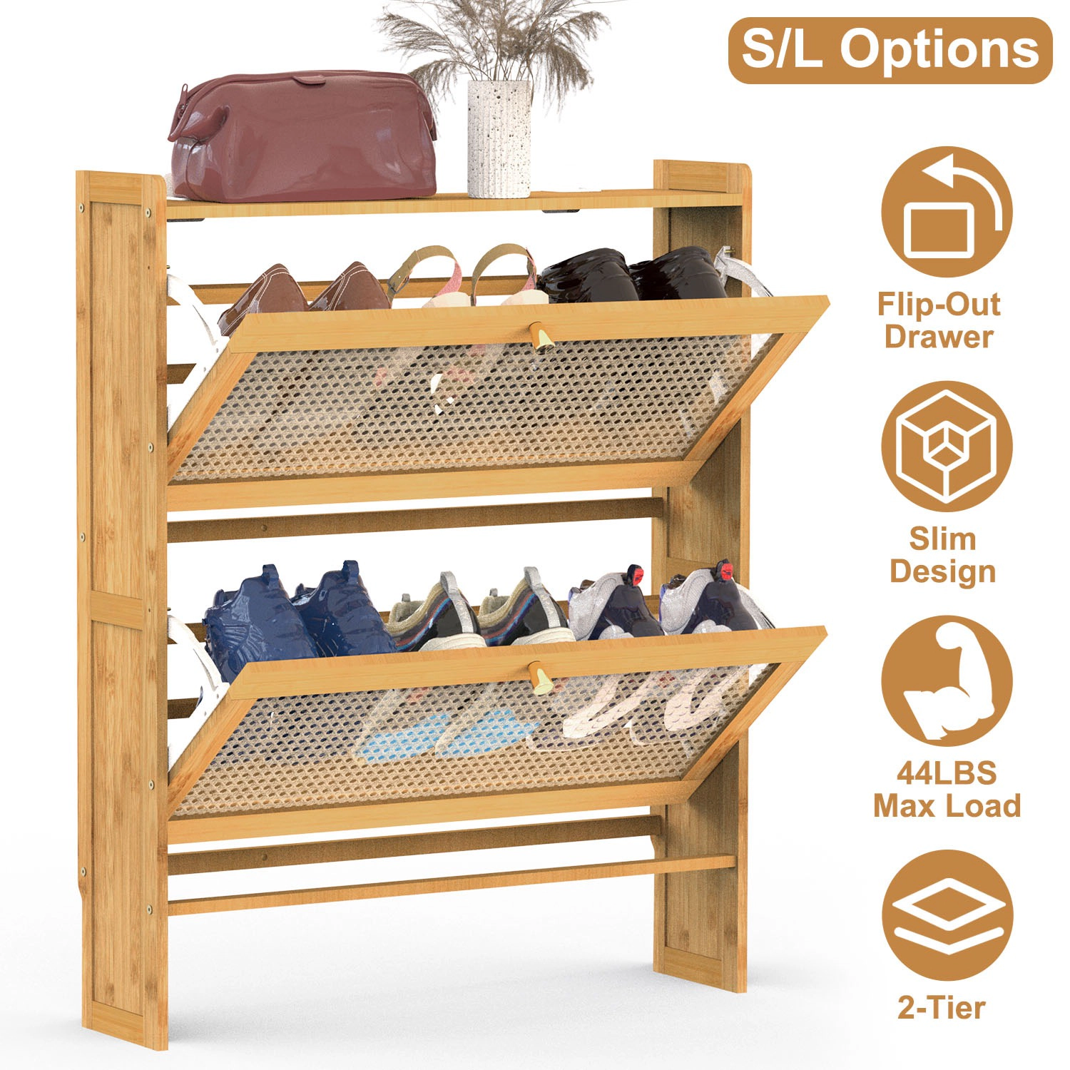 NEW Home Unisex 2-Tier Bamboo Shoe Cabinet