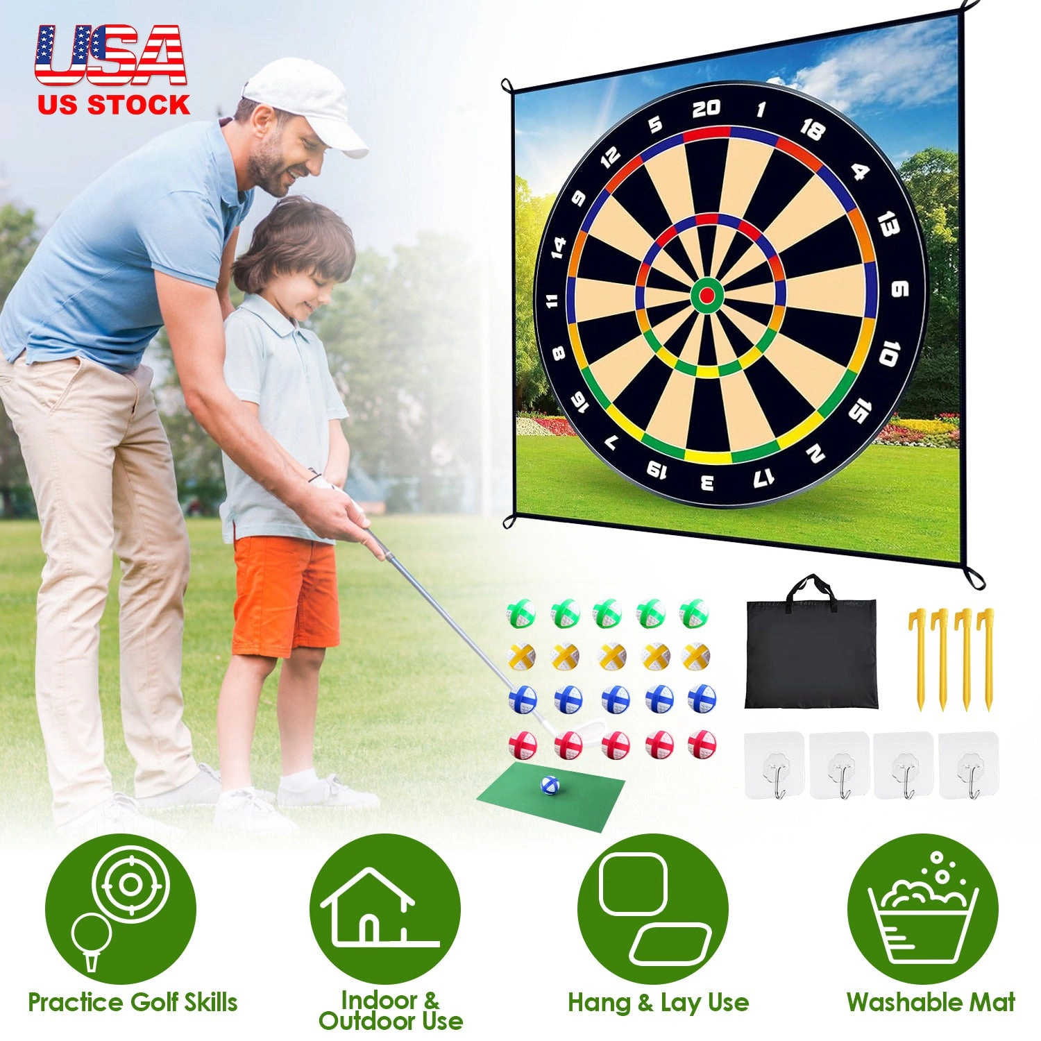 GBruno 2-in-1 Golf Chipping Dart Game Mat Set