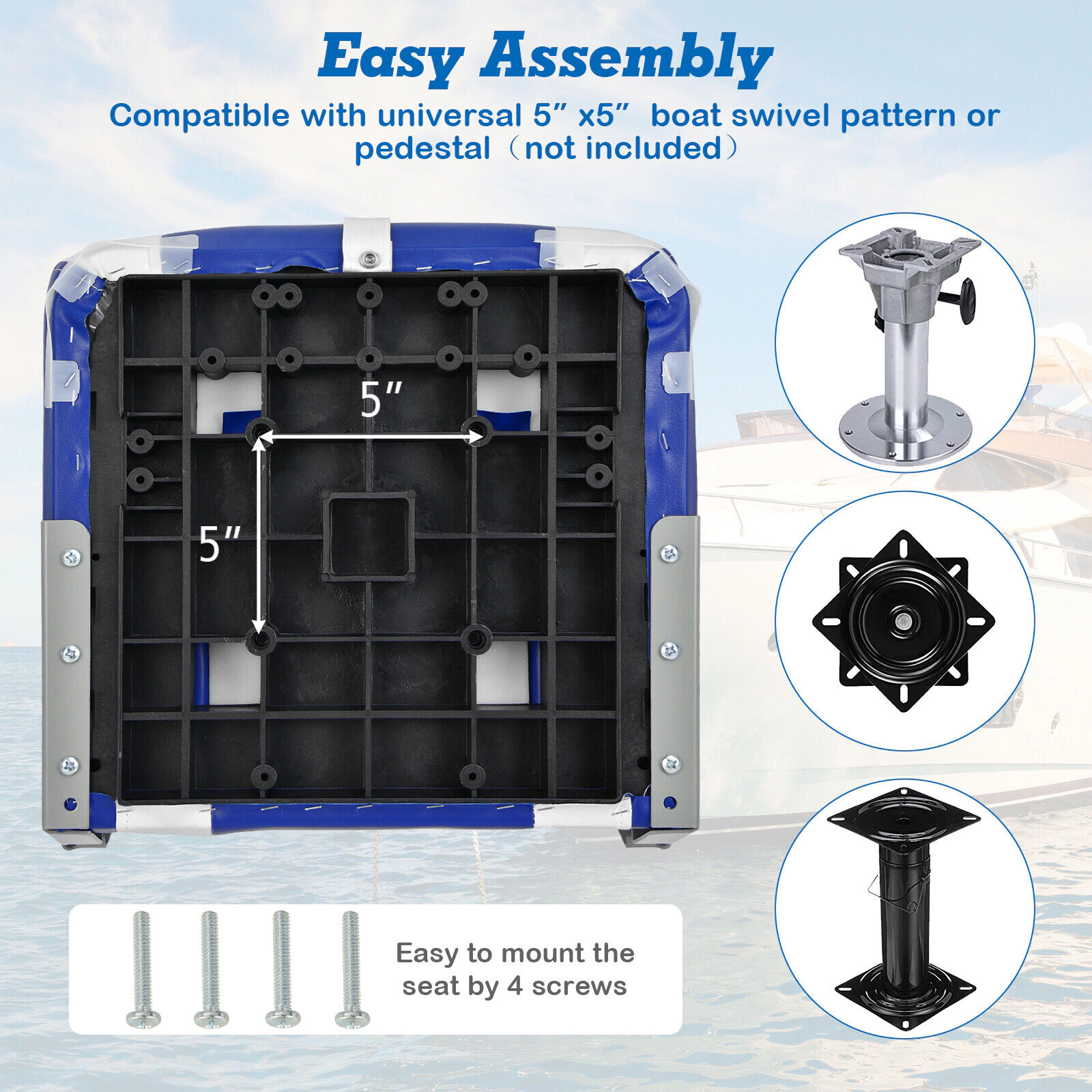SUGIFT Set of 2 High-Back Folding Boat Seats, 250-lb Capacity, Waterproof PVC, Aluminum Hinges