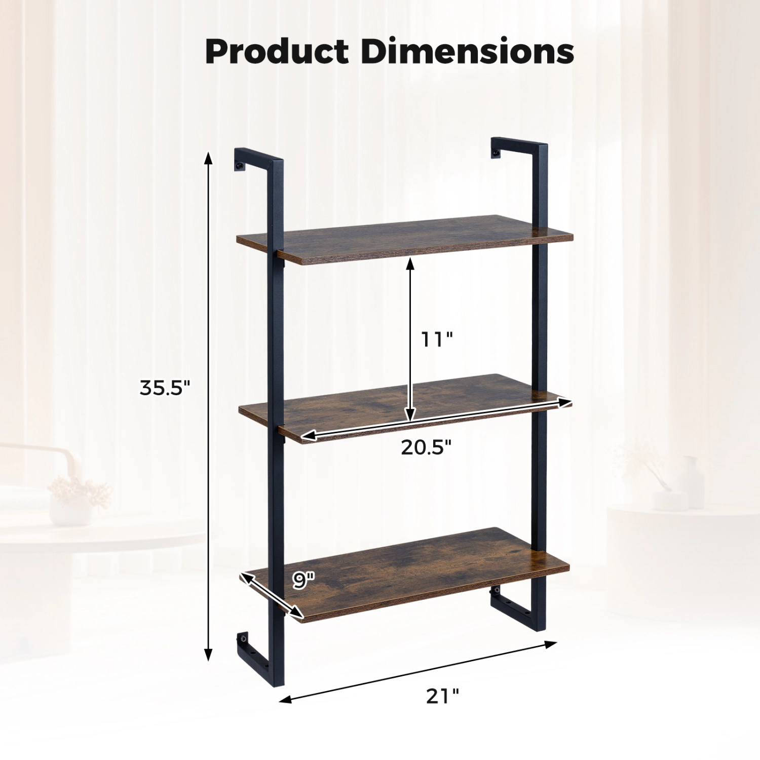 LJG 3-Tier Floating Modern Kitchen Shelf for Living Room Home Office and Bathroom