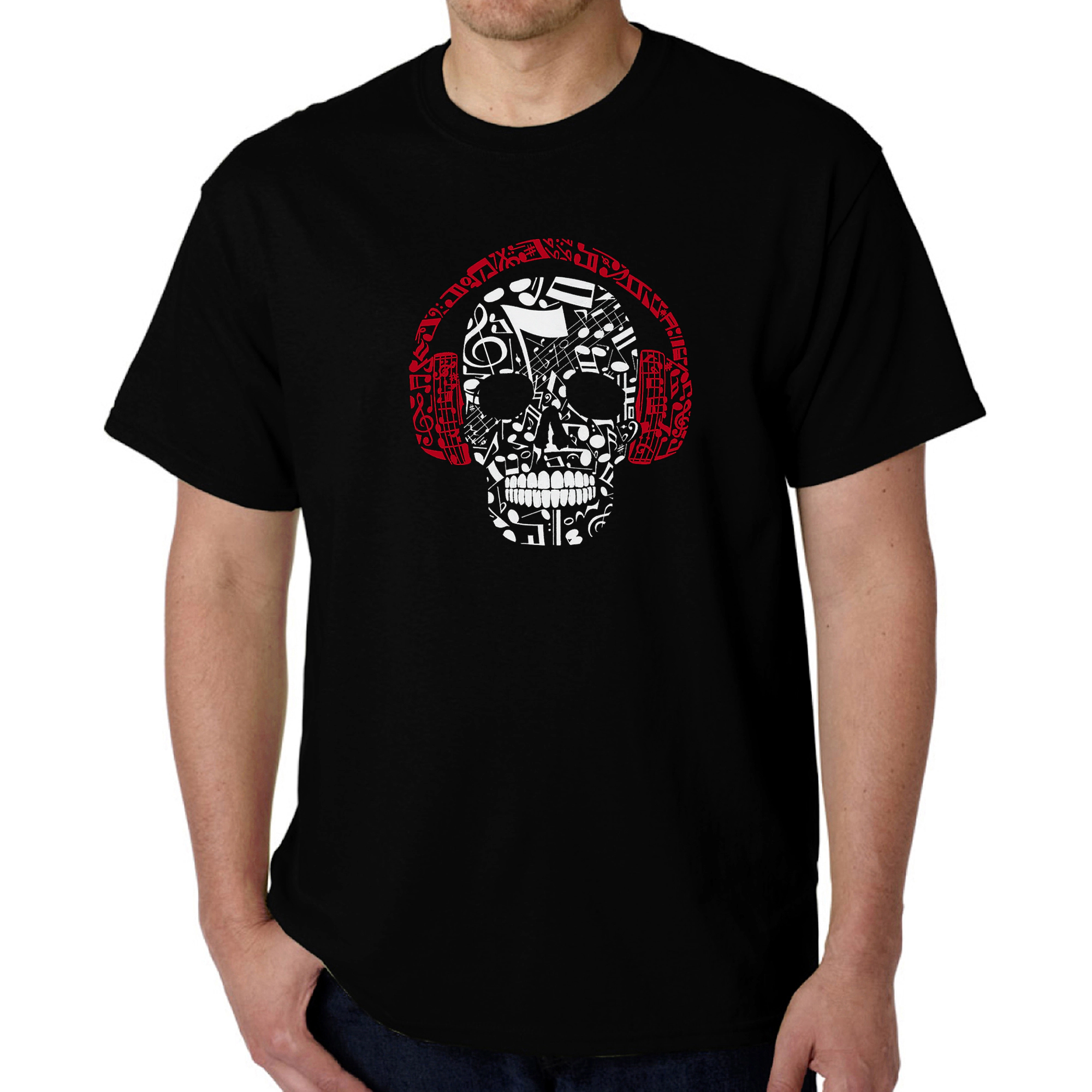 LA Pop Art Men’s Music Notes Skull Word T-Shirt, 100% Cotton Crew Neck Short Sleeve